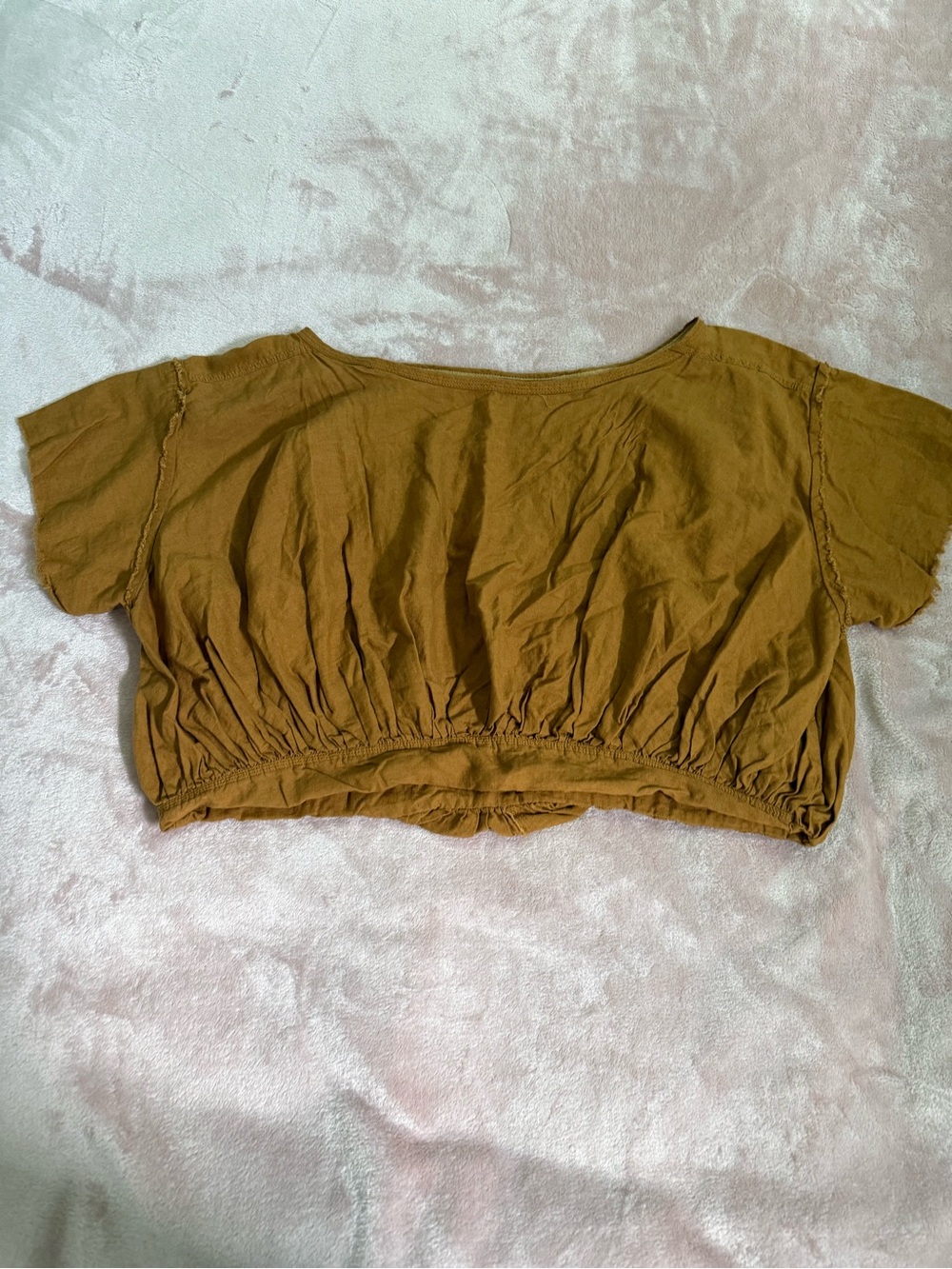 We The Free Cropped Gathered Hem Top in Mustard Brown